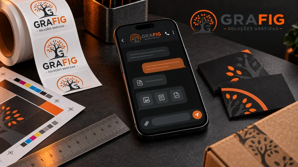 Materiais gráficos da GRAFIG embalados para entrega a clientes de diferentes bairros de Fortaleza.